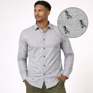 RW&CO Slim Fit Penguin Print Button-Up Shirt Men’s Large Gray Cotton